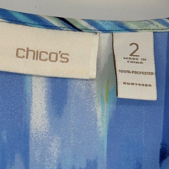 Chico's 2 Size large Blue V-Neck Tunic Top elastic waist satin womens - Picture 6 of 9